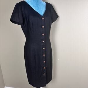 Marie St. Claire sheath dress Linen Women 8 Black, Buttons, Career wear class